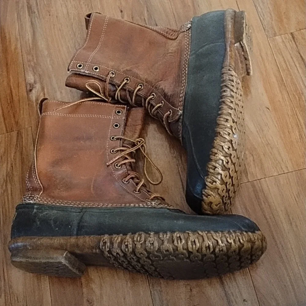 L.L. Bean Men's Brown Leather + Black Rubber Duck Boots
